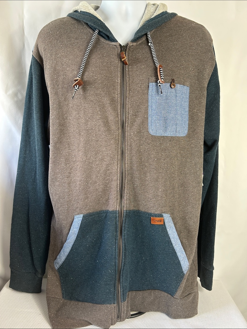 O’Neill Men’s Size XXL Blue Gray Specs Pattern Full Front Zip Hoodie Sweatshirt